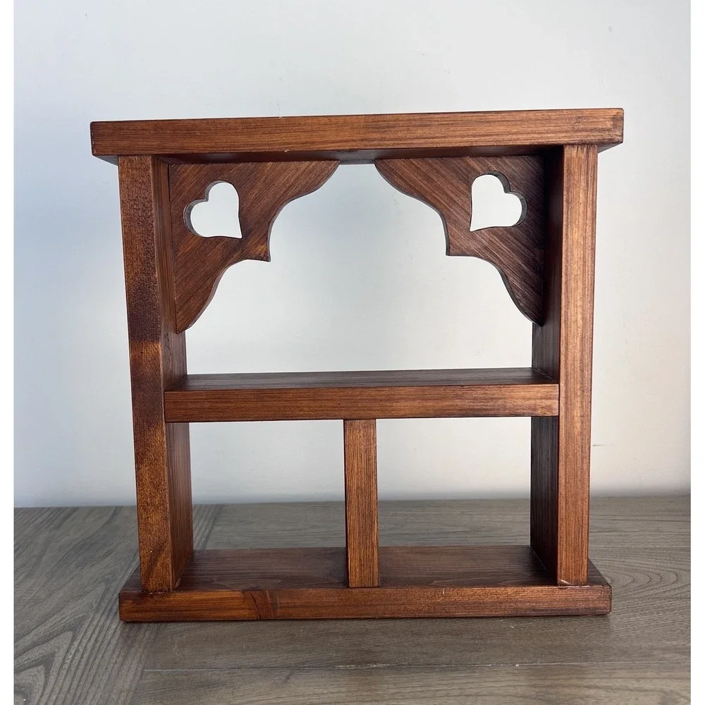 Vintage Solid Wood Heart Cutout Wall Shelf Country Cottage Display Shelf